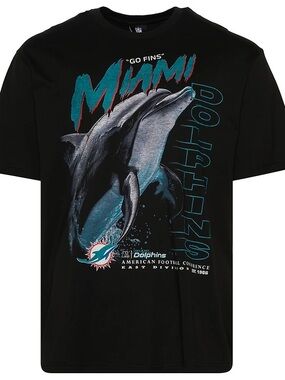 NFL Miami Dolphins Black Graphic Swim Tee with Teal Accents